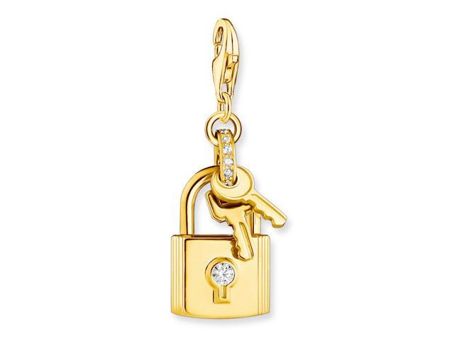 Thomas Sabo Charm-Anhänger - Schloss 1876-414-14 - Sterling Silber vergoldet Gelbgold - Zirkonia - weiß