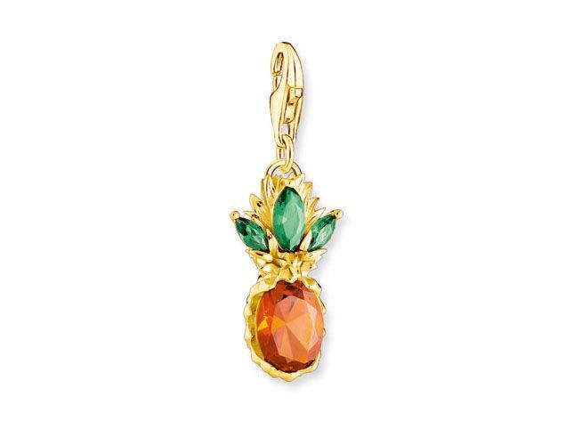 Thomas Sabo Charm-Anhänger - Ananas 1879-472-7 - Sterling Silber vergoldet Gelbgold - Glas-Keramik Stein - mehrfarbig