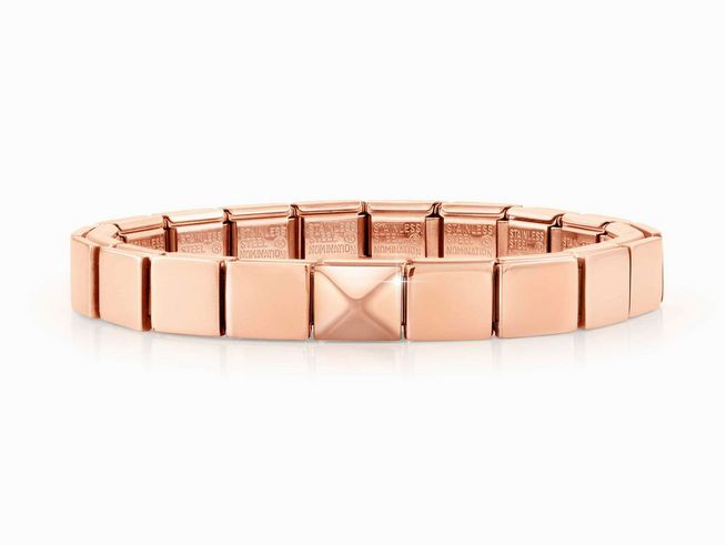 Edelstahl PVD Roségold Armband von Nomination mit großen Pyramidenelementen, elegant und modern im Design, perfekt für jeden Anlass, hochwertiges Material und sorgfältige Verarbeitung.