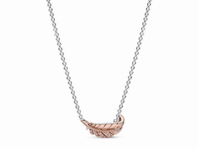 Pandora Kette mit Anhänger 382575C01-45 Feder-Kette - Silber & Roségold Verg. - Zirkonia - 45 cm