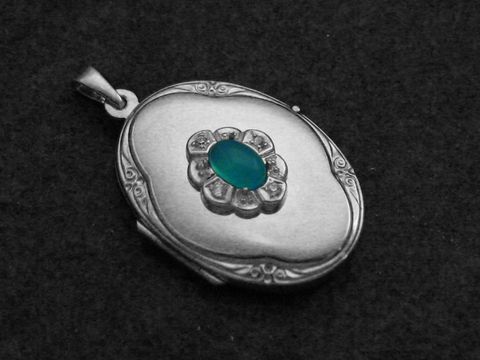 Achat hellblau Medaillon Cabochon Sterling Silber rhod.