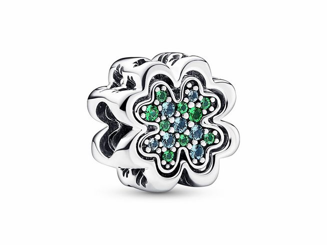 Pandora 792752C01 - Teilbares Vierblättriges Kleeblatt Charm - Glücksbringer - Sterling Silber - Crystal Grün