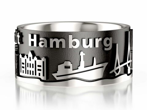 Hamburg Ring - Stadtring - 925 Sterling Silber - geschwärzt - 10 mm - Gr. 50