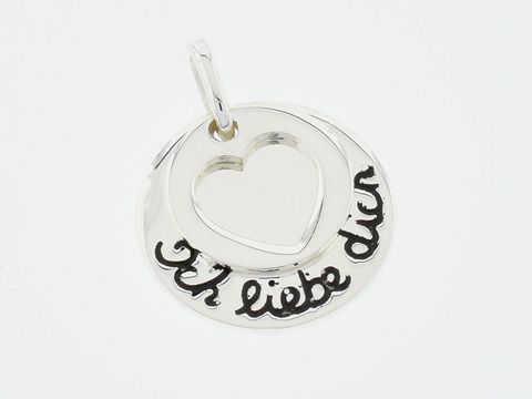 Rund mit Herzchen Silber Gravurplatte - Ich liebe dich - Lack