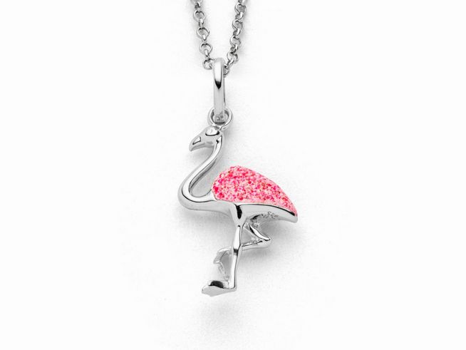 DUR Flamingo P4324 - Sterling Silber Anhänger - rhodiniert - rosa Steinsand