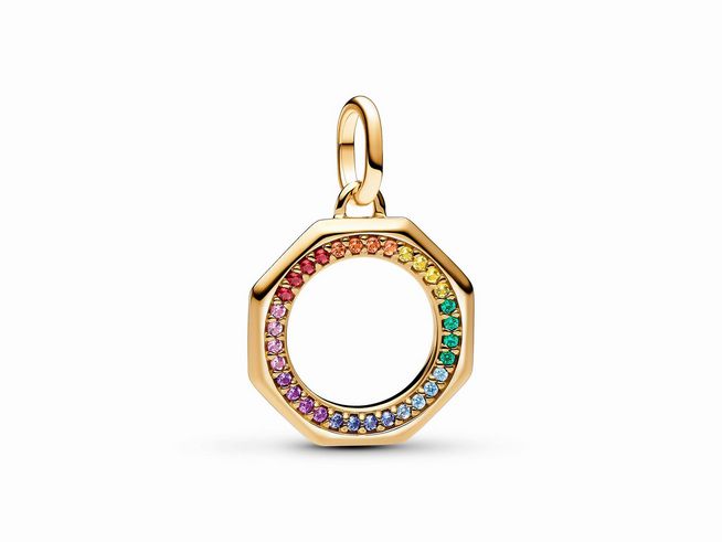 Pandora ME 763368C01 Regenbogen Medaillon-Charm - Gelbgold verg. - Man-made crystal Multicolor