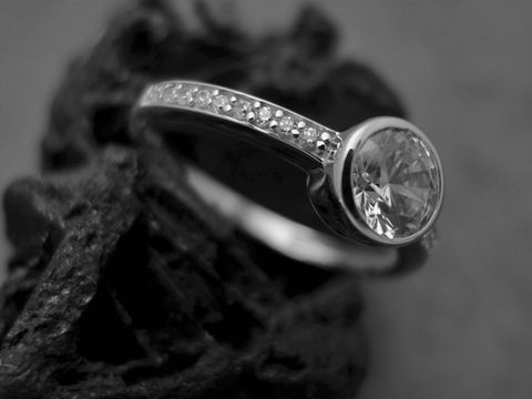 Klassisch - Ring - Gr. 48 - Sterling Silber rhod. - Zirkonia