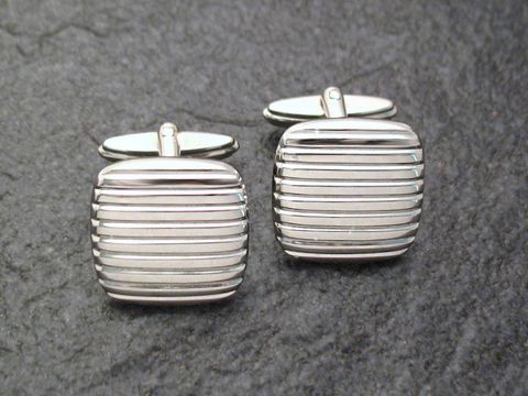 Manschettenknöpfe echt Silber rhodiniert - geriffelt - cufflinks