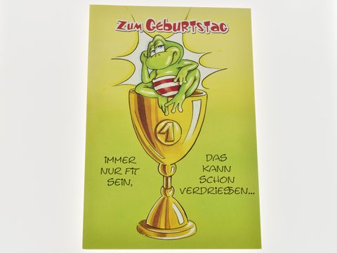 Geburtstagskarte - Frosch auf Pokal