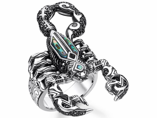 Thomas Sabo Skorpion Ring TR2251-508-7-62 Sterling Silber - geschw. + Abalone Perlmutt + Achat + Zirkonia mehrfarbig - Gr. 62