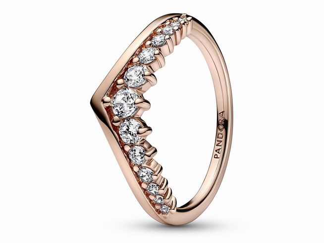 Pandora Wishbone Schwebender Pavé-Ring - 182320C01-60 - Roségold Verg. - Zirkonia - Klar - Gr. 60