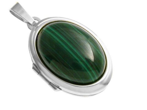 Malachit Cabochon - rhod. Sterling Silber Medaillon