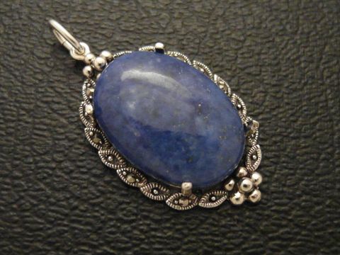 Cabochon - Denim Lapislazuli - Silber Medaillon Anhänger