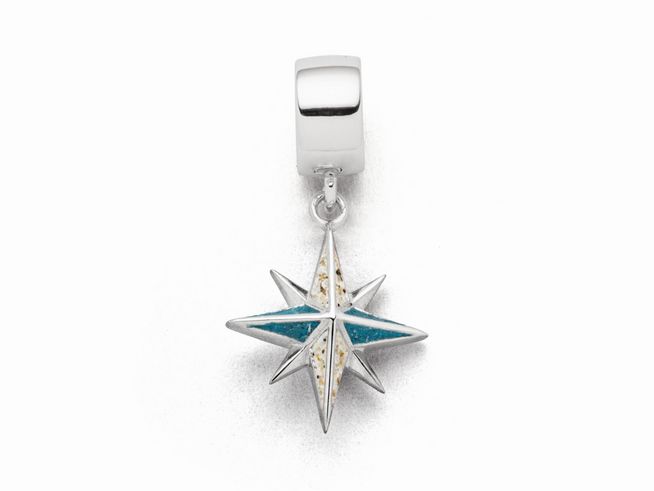 DUR Schmuck F330 - Sterling Silber Charm Kompassrose Blau - Strandsand + blauer Steinsand -