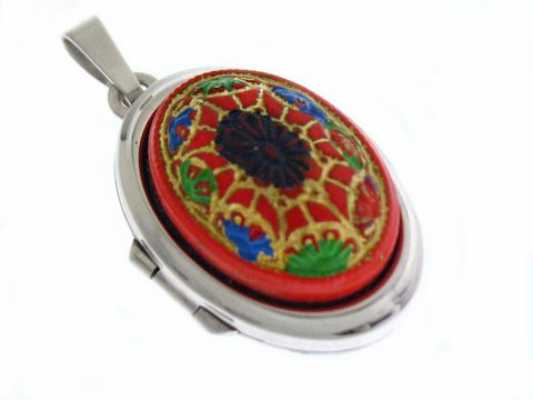 Red dreams - Medaillon mit Cabochon - Weißgold 585