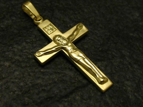 Jesus Kreuz Goldanhänger - teilmattiert - Gold 333