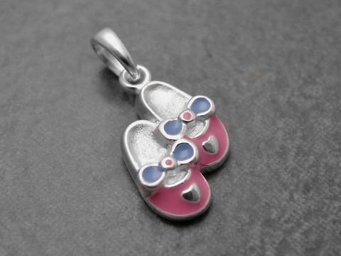 Anhänger - Kinderschuhe - Sterling Silber - pink - hellblau niedlich - Lack