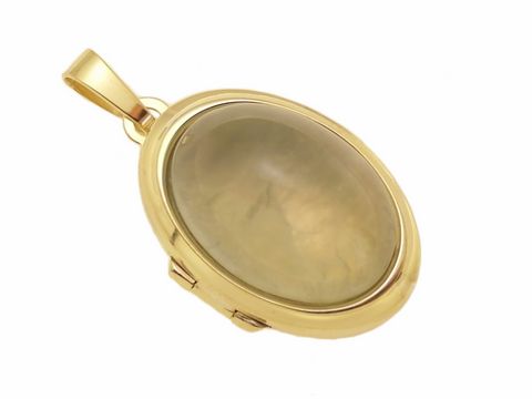 Prehnit - hellgrün Cabochon - Gold 333 Medaillon