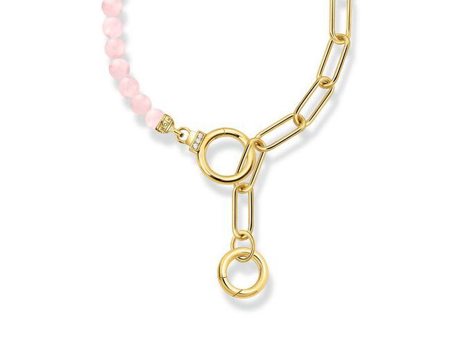 Thomas Sabo KE2193-414-9-L47v Kette - Gliedercollier mit Rosenquarz - Beads - Silber Gelbgold verg. & Zirkonia - Rosa-Pink - 42 