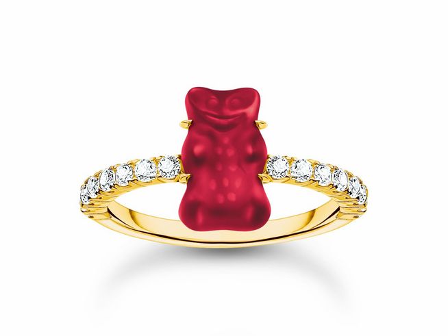 Thomas Sabo TR2459-414-10-52 HARIBO Ring mit Goldbär - Gummibärchen - BlauRot - Silber Gelbgold verg. & Zirkonia - Rot - Gr. 52