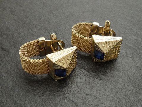 Manschettenknöpfe Retro - vergoldet - blauer Strass - cufflinks