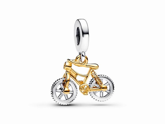 Pandora 763354C01 Bicolor Fahrrad mit Drehenden Rädern Charm-Anhänger - Sterling Silber & Gelbgold verg. - Zirkonia klar
