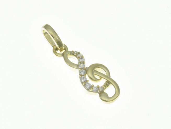 Notenschlüssel - Violinschlüssel Anhänger - Sterling Silber Bicolor Gelbgold - Zirkonia