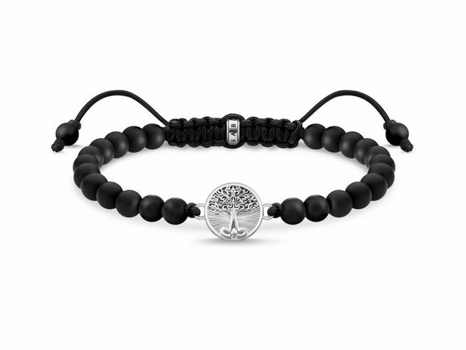 Thomas Sabo Armband Lebensbaum - A2049-811-11-L22V Sterling Silber + Nylon + Obsidian - schwarz - 15 - 22 cm