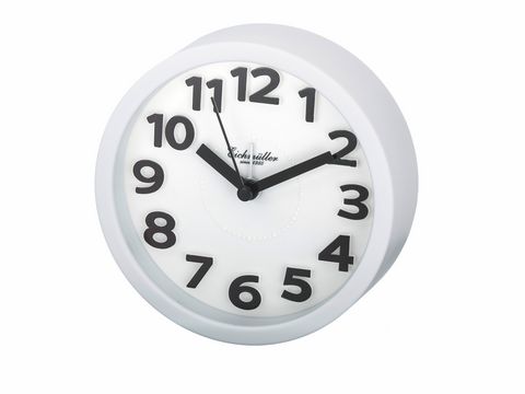 Wecker - Rund - weiß - Funktionen: schleichende Sekunde + Alarm - Uhr