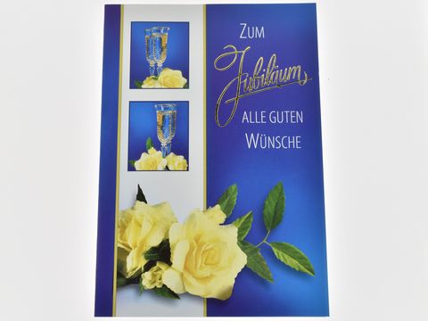 Glückwunschkarte - Sektgläser und gelbe Rosen