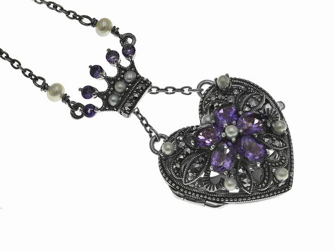 Königliches Herz Medaillon - Amethyst - inkl. Kette - romantisch