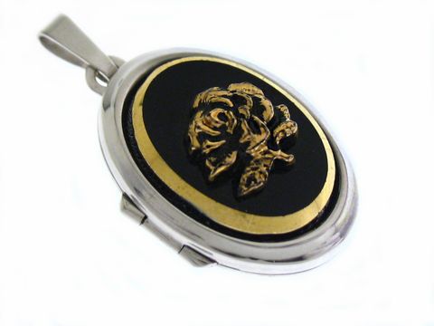 Rose - Medaillon mit Cabochon - Weißgold 585