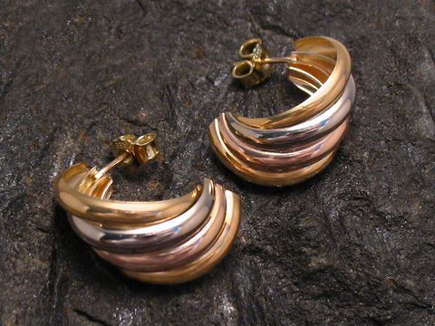 Ohrringe - tricolor - Gold Ohrstecker 21 mm