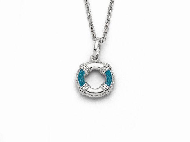 DUR Schmuck K2693 - Sterling Silber Kette Rettungsring blauer Steinsand - Steinsand - 42 cm