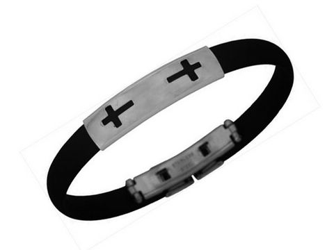 Kautschuk - Edelstahl Armband - zwei Kreuze