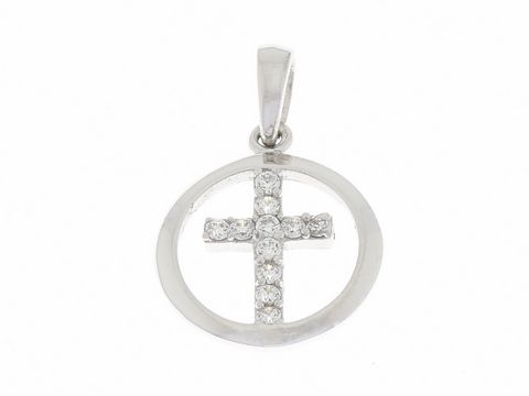 Anhänger Kreuz mit Kreuz - Silber rhodiniert - Zirkonia - strahlend