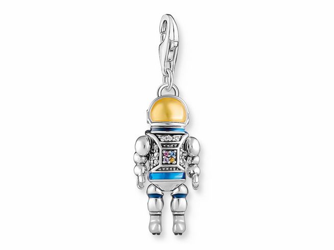 Charm-Anhänger von Thomas Sabo in Form eines Astronauten aus Silber mit Emaille und Zirkonia, mehrfarbig gestaltet, ideal als modisches Accessoire.