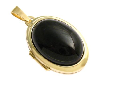 Onyx Cabochon - Gold 333 Medaillon - schwarz