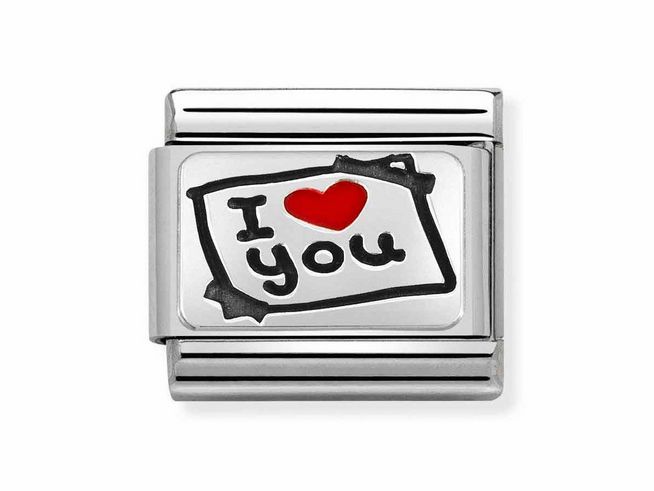 Nomination Classic 330208 50 - PLAETTCHEN - Edelstahl Emaille - & Sterling Silber - I love you-Karte