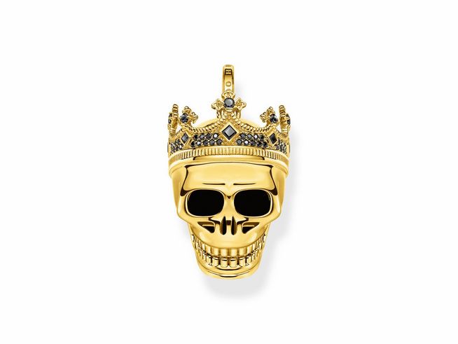 Thomas Sabo Totenkopf-König Anhänger PE815-414-11 Sterling Silber - vergoldet Gelbgold + Zirkonia schwarz