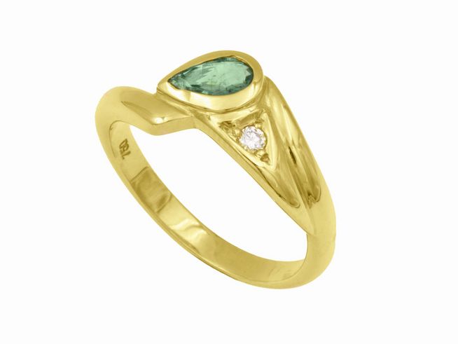 Gelbgold Ring - ausdrucksstark - Gelbgold 750 - Smaragd + Brillant 0,33 ct + 0,04 ct tw-si - Gr. 56