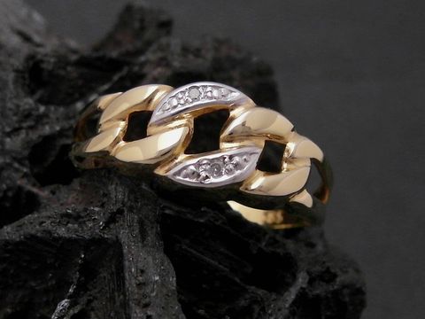 Gold Ring - nobel - Gold 585 bicolor - Diamant - Goldring - Gr. 51