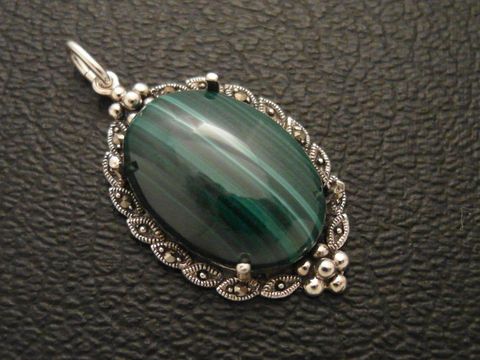 Cabochon - Malachit - Silber Medaillon Anhänger