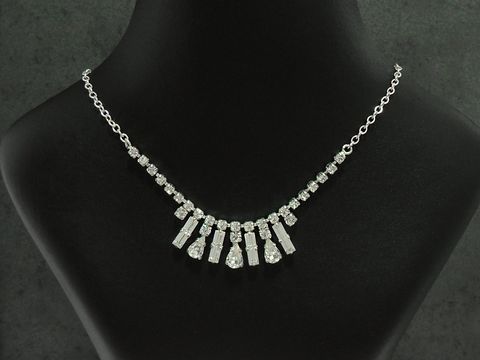 Strass Collier Kette - zart - weiß 38-45 cm - Strasskette