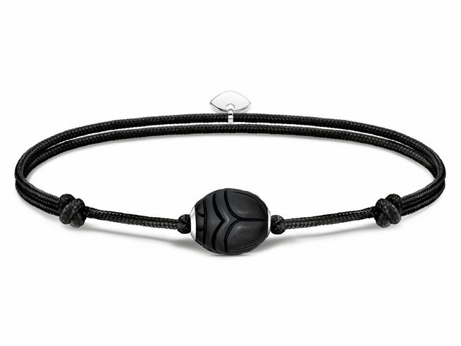 Thomas Sabo A2109-172-11-L22V Armband - Textil mit Karma Bead - Silber & Nylon & Obsidian - Schwarz - bis 22 cm