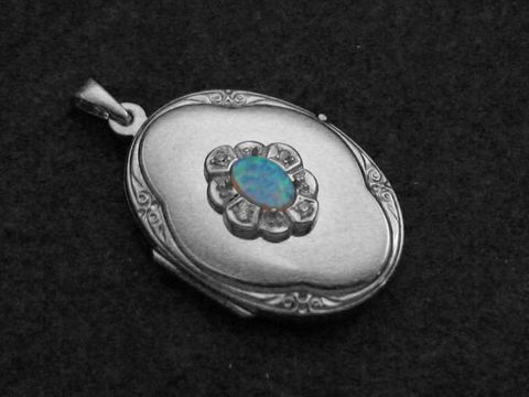 Opal syn. hellblau - Medaillon Cabochon Sterling Silber - Zirkonia