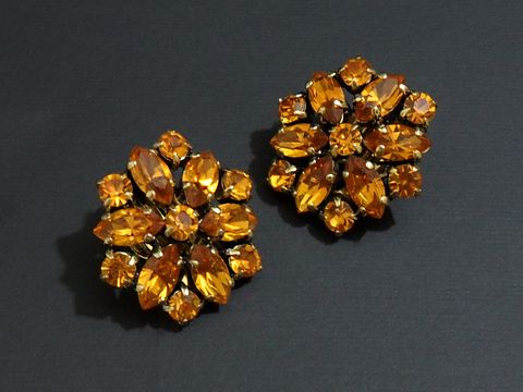 Strass Ohrclip - prachtvoll - ORANGE - goldfarben