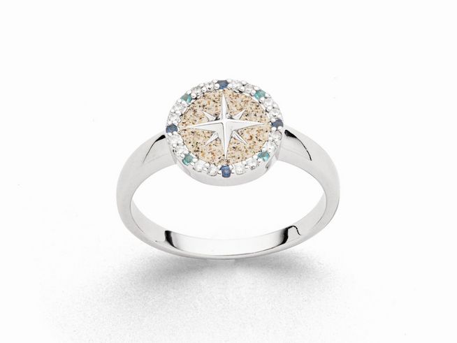 DUR Kompassrose 2.0 R5967.54 - Sterling Silber Ring - rhodiniert - Strandsand + Zirkonia - Gr. 54