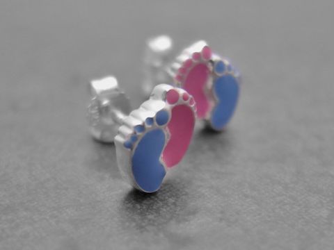 Ohrringe - Babyfußabdrücke - Sterling Silber - pink - hellblau niedlich - Lack