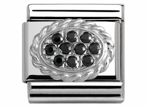 Nomination - SilverShine 330316 04 Classic Pave aus Edelstahl - Zirkonia + Silber 925 - schwarzes Oval